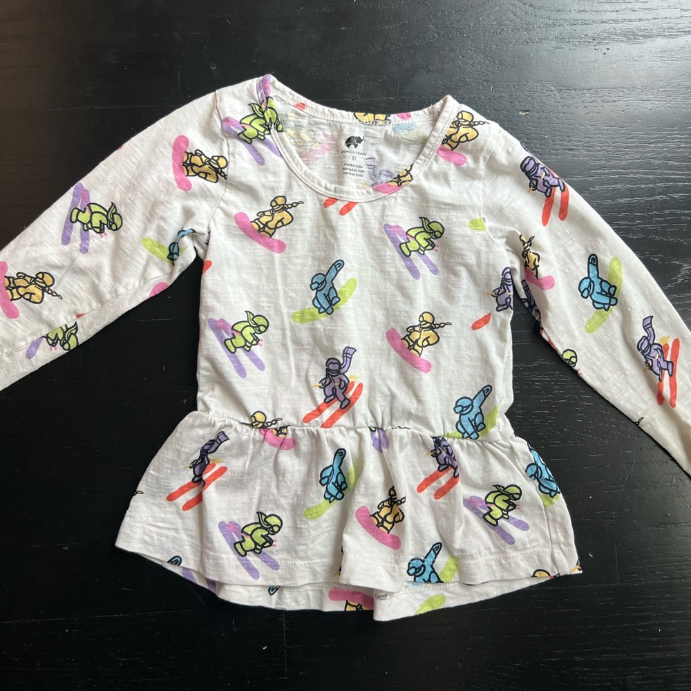 Monica + Andy 5T Skier Colorful Peplum Long Sleeve Top with Ruffles